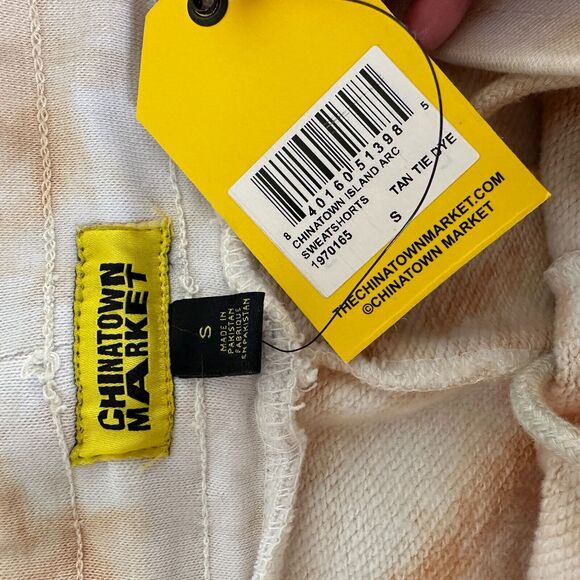 Chinatown Market Beige Tie Dye Island Arc SweatShorts Side and Back Pocket S - Picture 7 of 13